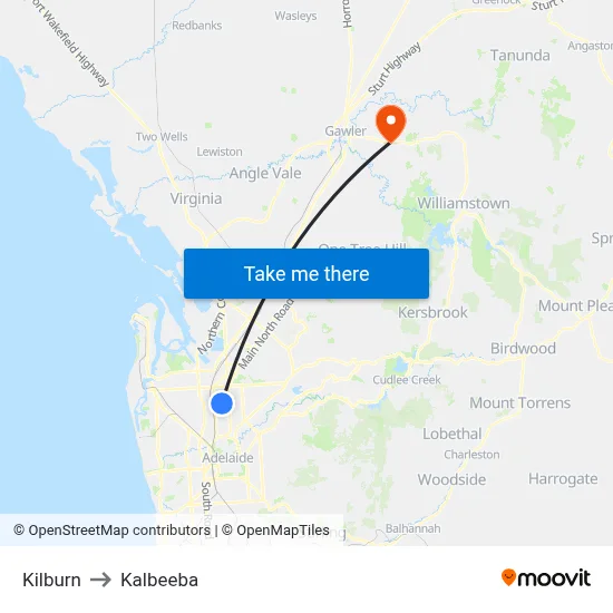 Kilburn to Kalbeeba map