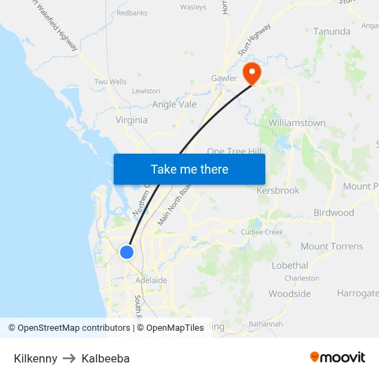 Kilkenny to Kalbeeba map