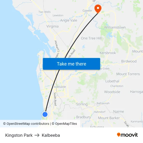 Kingston Park to Kalbeeba map