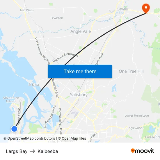 Largs Bay to Kalbeeba map