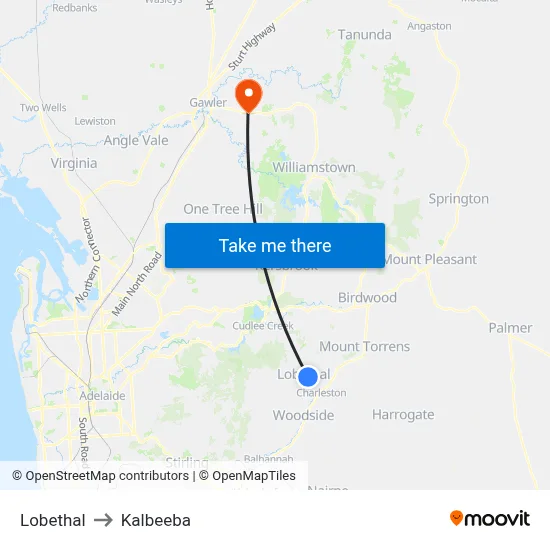 Lobethal to Kalbeeba map