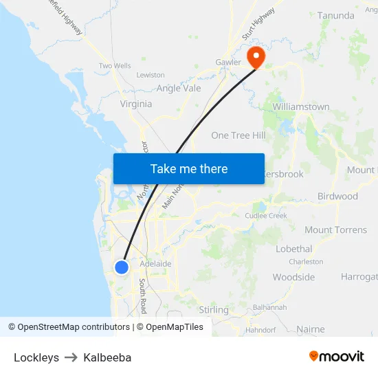 Lockleys to Kalbeeba map