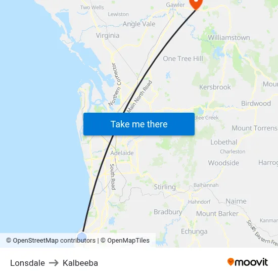 Lonsdale to Kalbeeba map