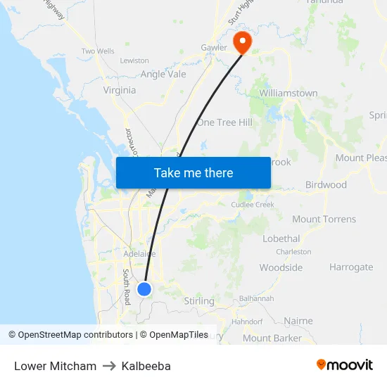 Lower Mitcham to Kalbeeba map