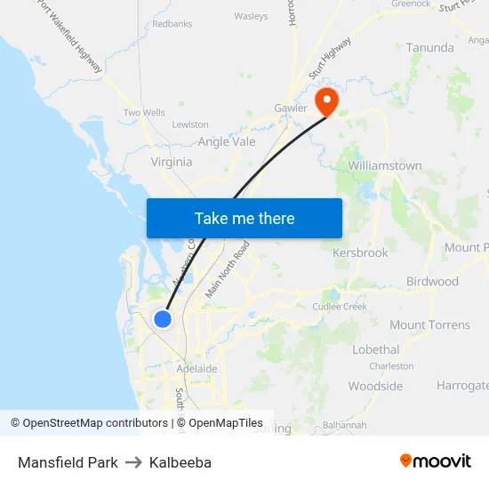 Mansfield Park to Kalbeeba map