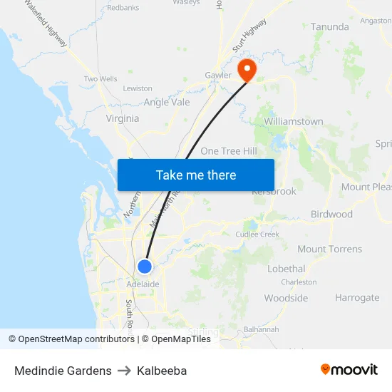Medindie Gardens to Kalbeeba map