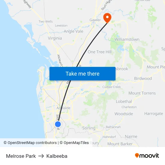 Melrose Park to Kalbeeba map