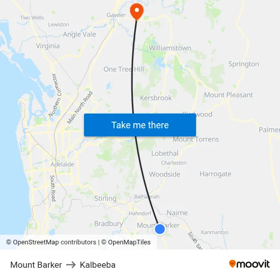Mount Barker to Kalbeeba map
