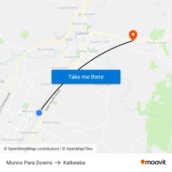 Munno Para Downs to Kalbeeba map