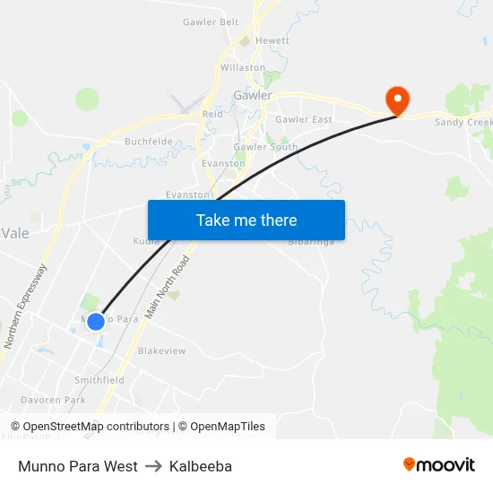 Munno Para West to Kalbeeba map