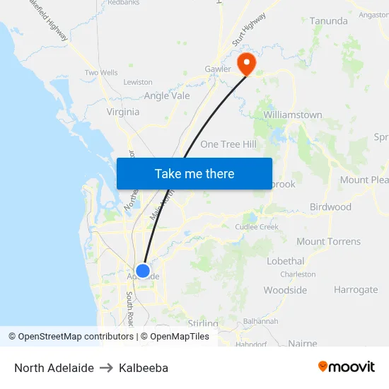 North Adelaide to Kalbeeba map