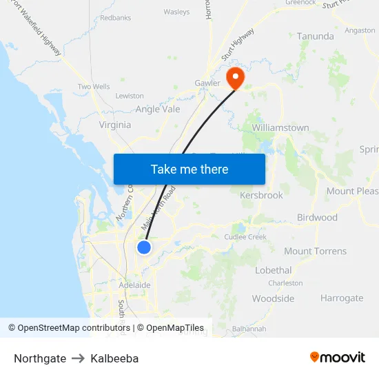 Northgate to Kalbeeba map
