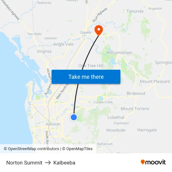 Norton Summit to Kalbeeba map
