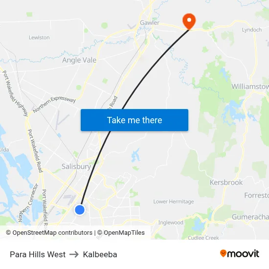 Para Hills West to Kalbeeba map