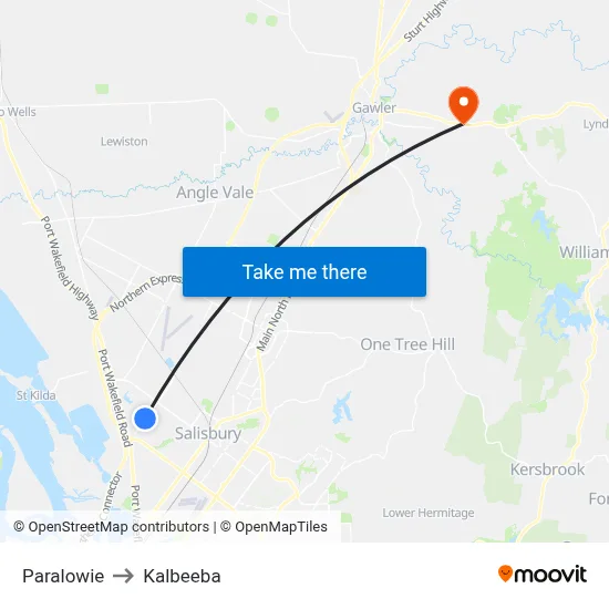 Paralowie to Kalbeeba map