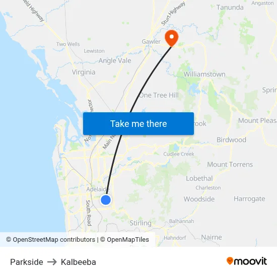 Parkside to Kalbeeba map