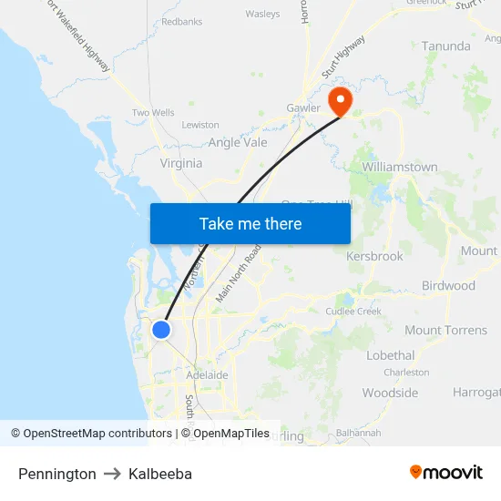 Pennington to Kalbeeba map