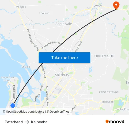 Peterhead to Kalbeeba map