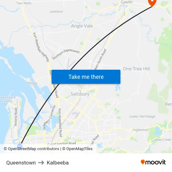 Queenstown to Kalbeeba map