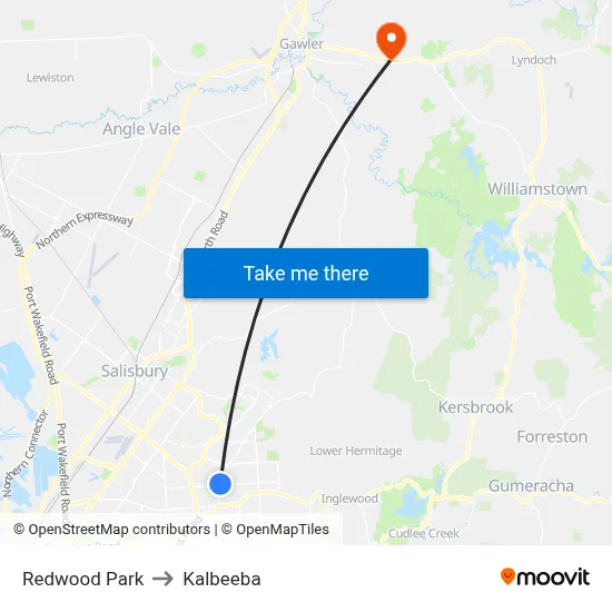 Redwood Park to Kalbeeba map