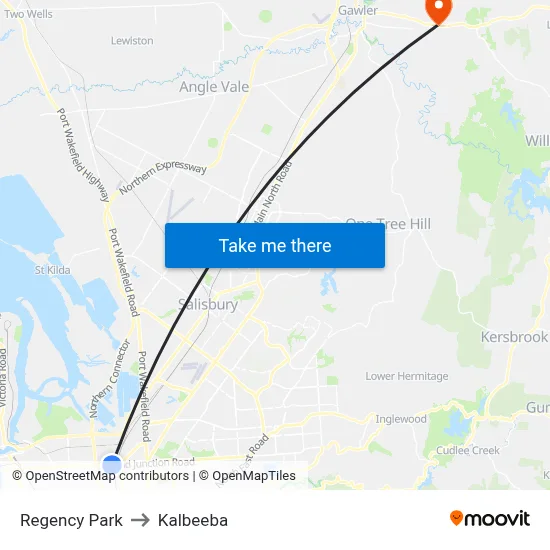 Regency Park to Kalbeeba map