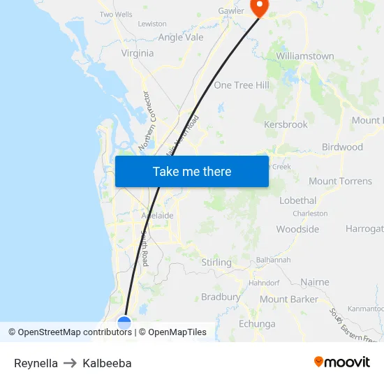 Reynella to Kalbeeba map