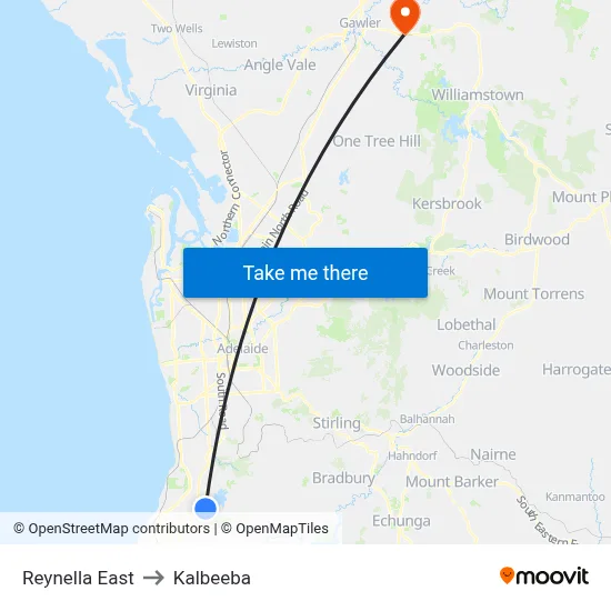 Reynella East to Kalbeeba map
