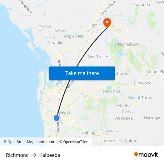 Richmond to Kalbeeba map