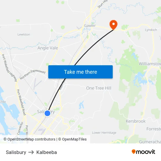 Salisbury to Kalbeeba map