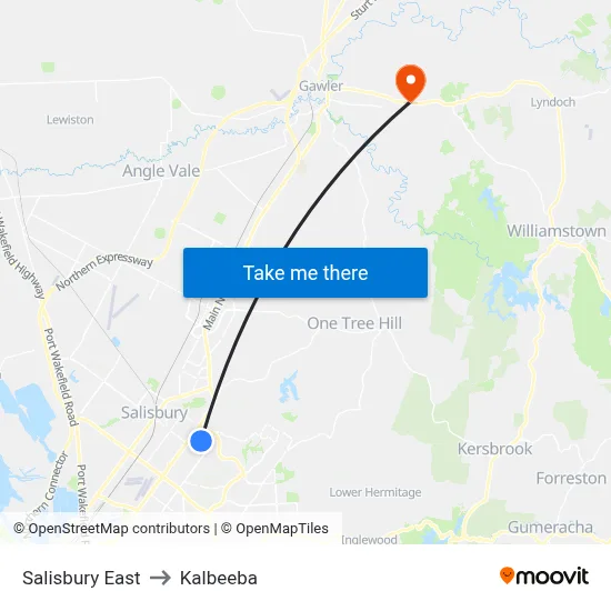 Salisbury East to Kalbeeba map