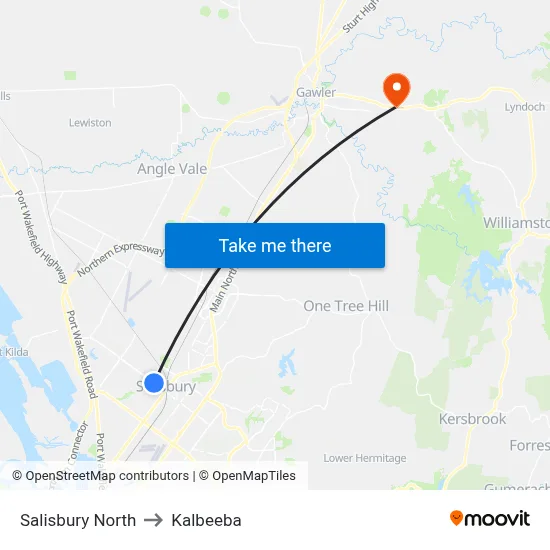 Salisbury North to Kalbeeba map