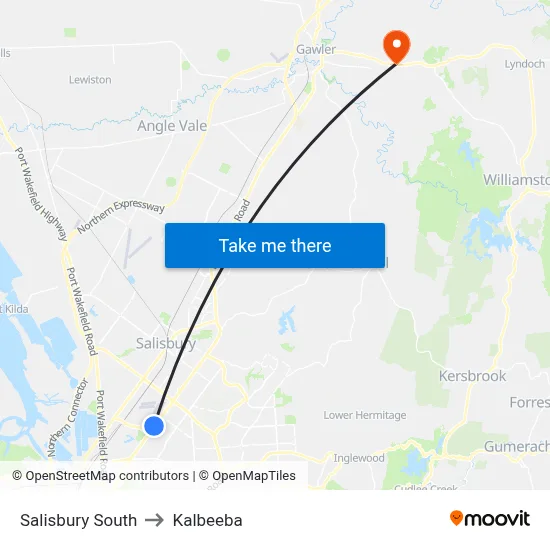 Salisbury South to Kalbeeba map