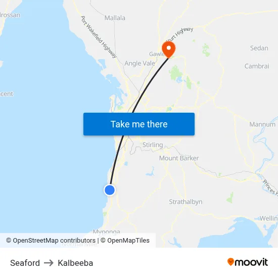 Seaford to Kalbeeba map