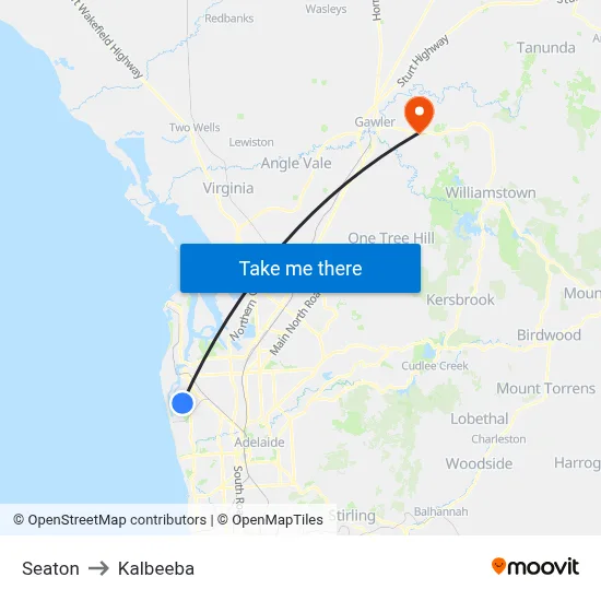 Seaton to Kalbeeba map