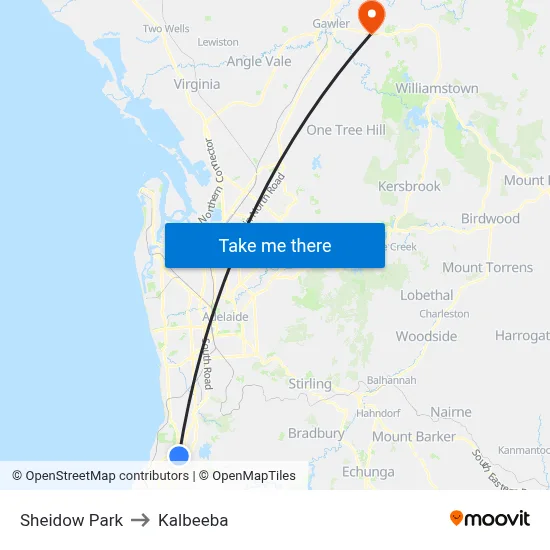 Sheidow Park to Kalbeeba map