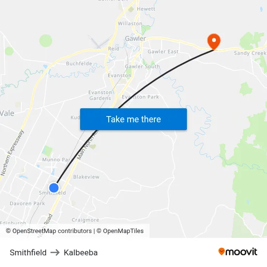 Smithfield to Kalbeeba map
