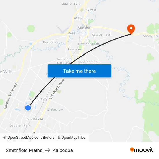 Smithfield Plains to Kalbeeba map