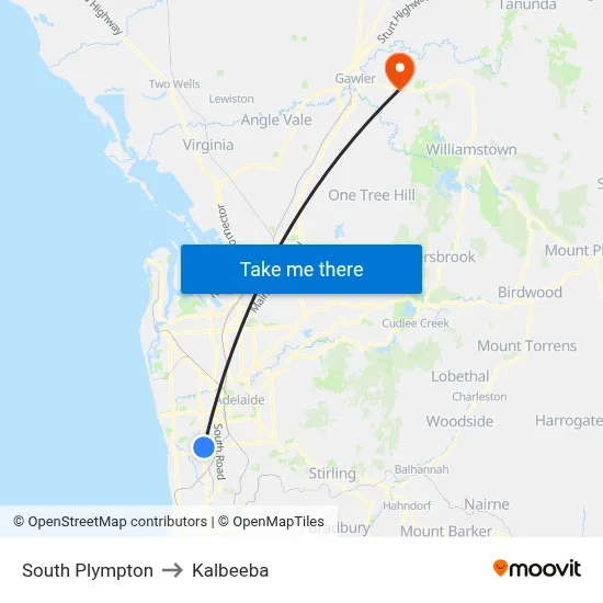 South Plympton to Kalbeeba map