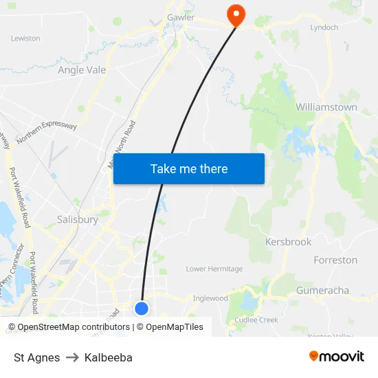 St Agnes to Kalbeeba map