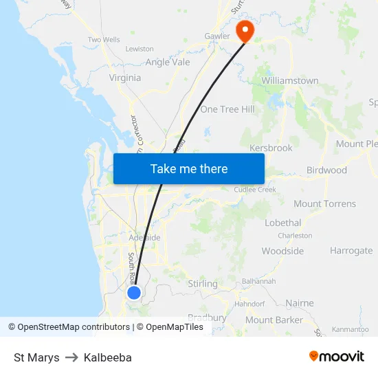 St Marys to Kalbeeba map