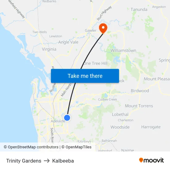 Trinity Gardens to Kalbeeba map