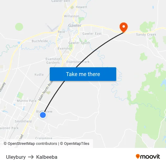 Uleybury to Kalbeeba map