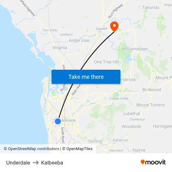 Underdale to Kalbeeba map
