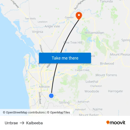 Urrbrae to Kalbeeba map