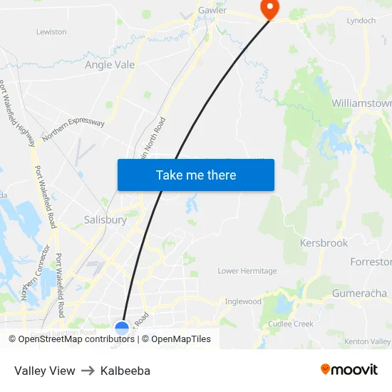 Valley View to Kalbeeba map