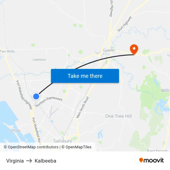 Virginia to Kalbeeba map