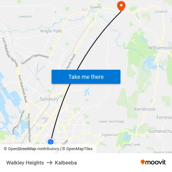 Walkley Heights to Kalbeeba map