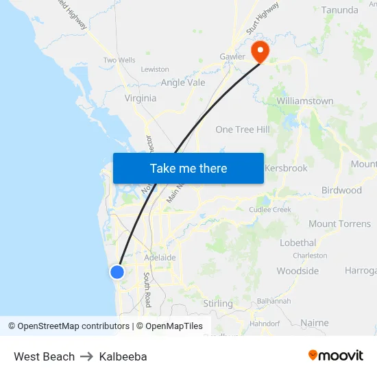 West Beach to Kalbeeba map
