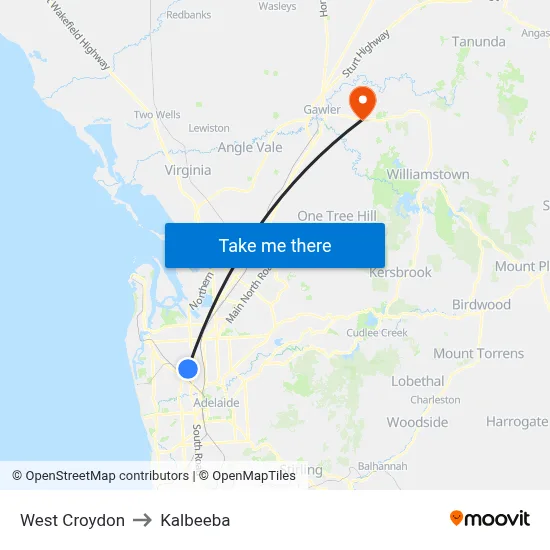 West Croydon to Kalbeeba map