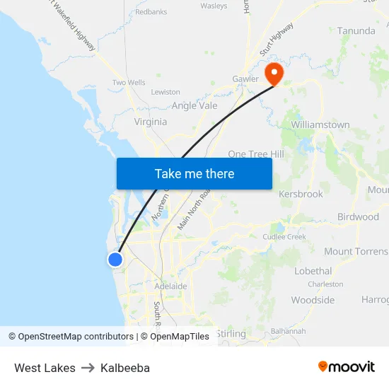 West Lakes to Kalbeeba map